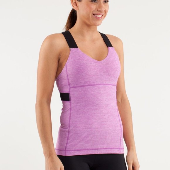 Lululemon Push Your Limits Tank top / workout shirt black / violet, built in bra - Picture 1 of 8
